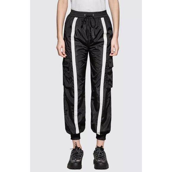 Danielle Guizio‎ Small Striped Track Pants Joggers Nylon Black White - Picture 2 of 16